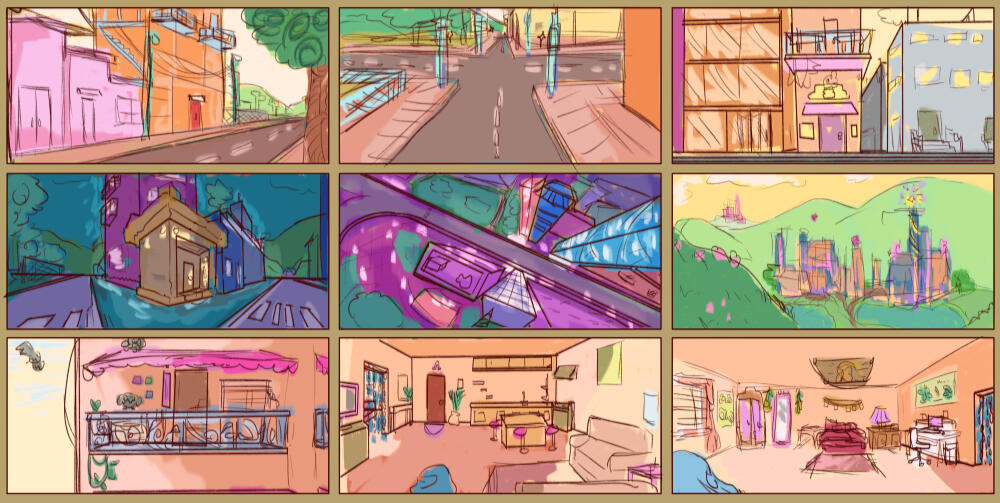 Concept thumbnails for Animation short: Bubble Head