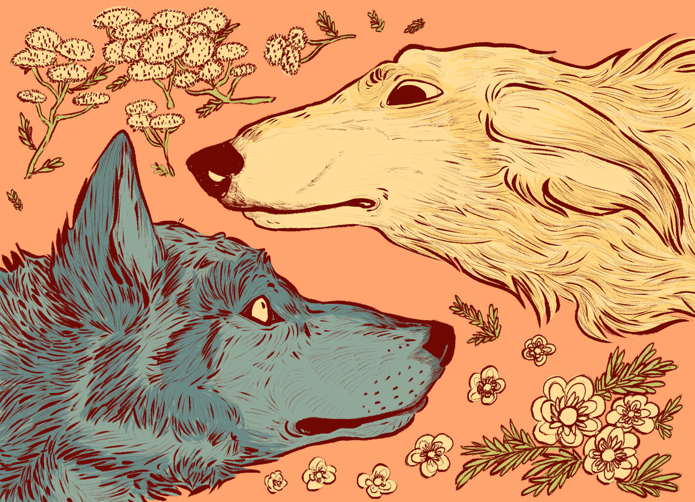 Art Print design "Borzoi and Wolf"
