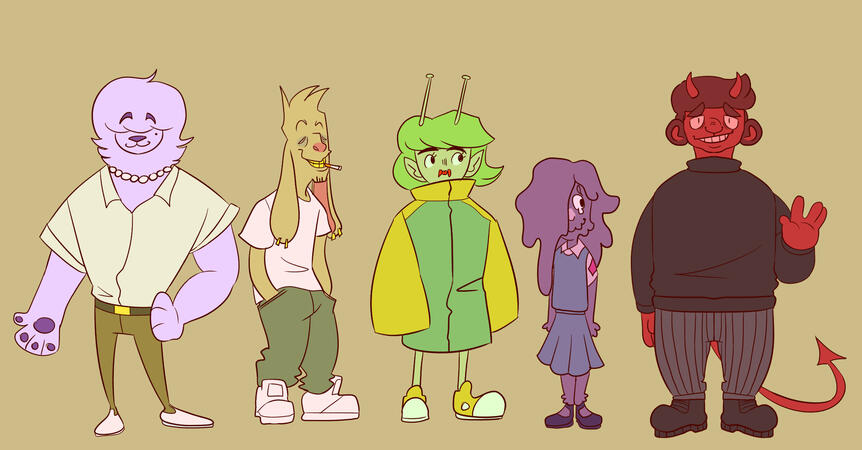 Background characters for Animation short: Bubble head